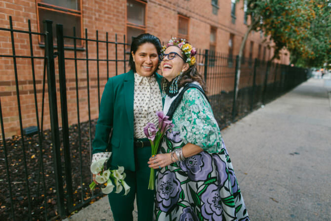 Cozy NYC Advocacy Bookstore Wedding with Amazing Queer Fashion