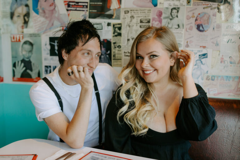 50s Style Diner Los Angeles LGBTQ Engagement Shoot