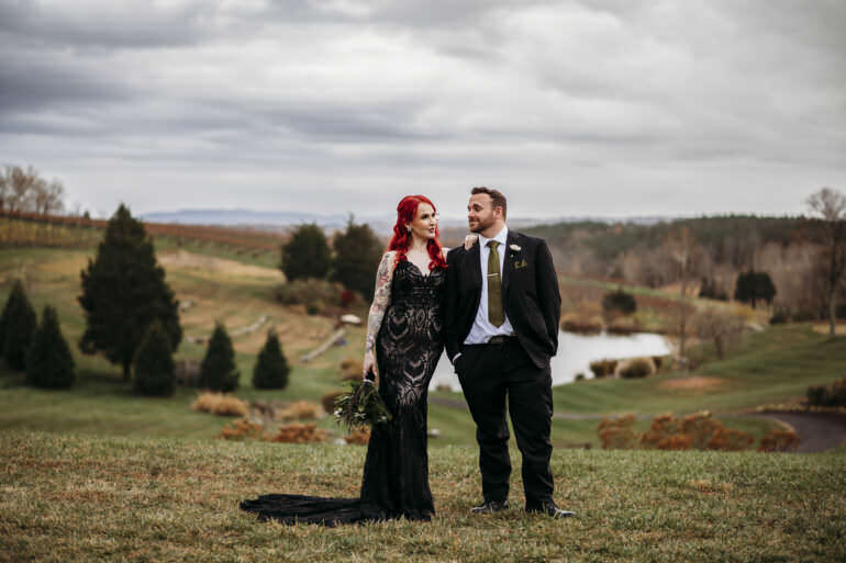 Black Wedding Dress Moody Fall Wedding in Virginia